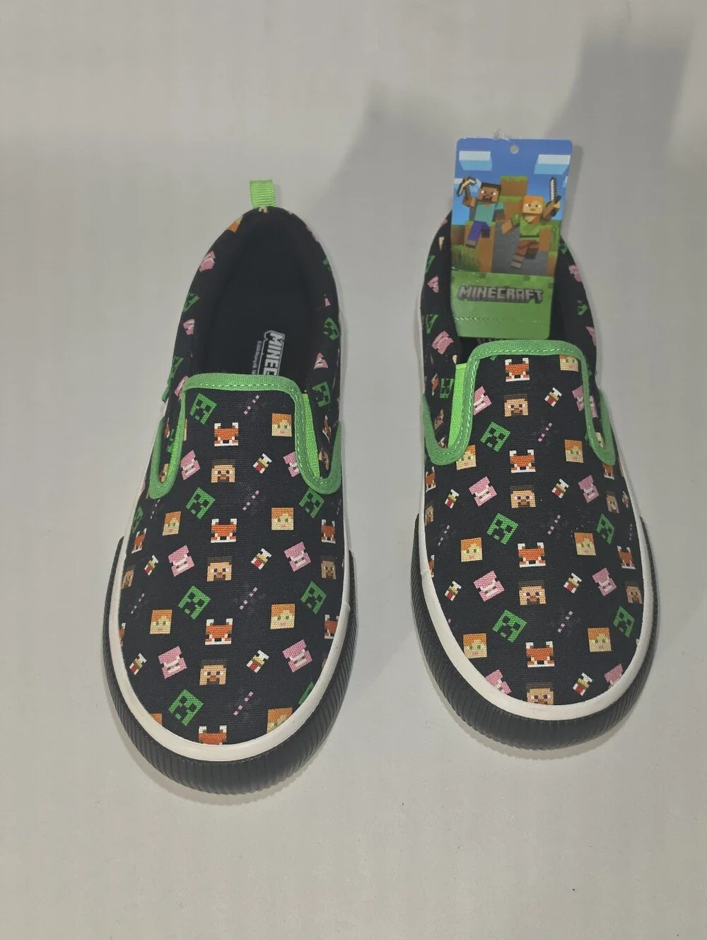 Minecraft Kids Slip-On Sneakers in Black & Green